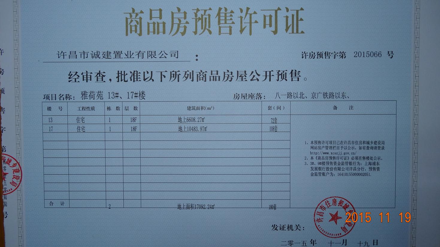 许房预售字第2015066号（许昌市诚建置业有限公司）