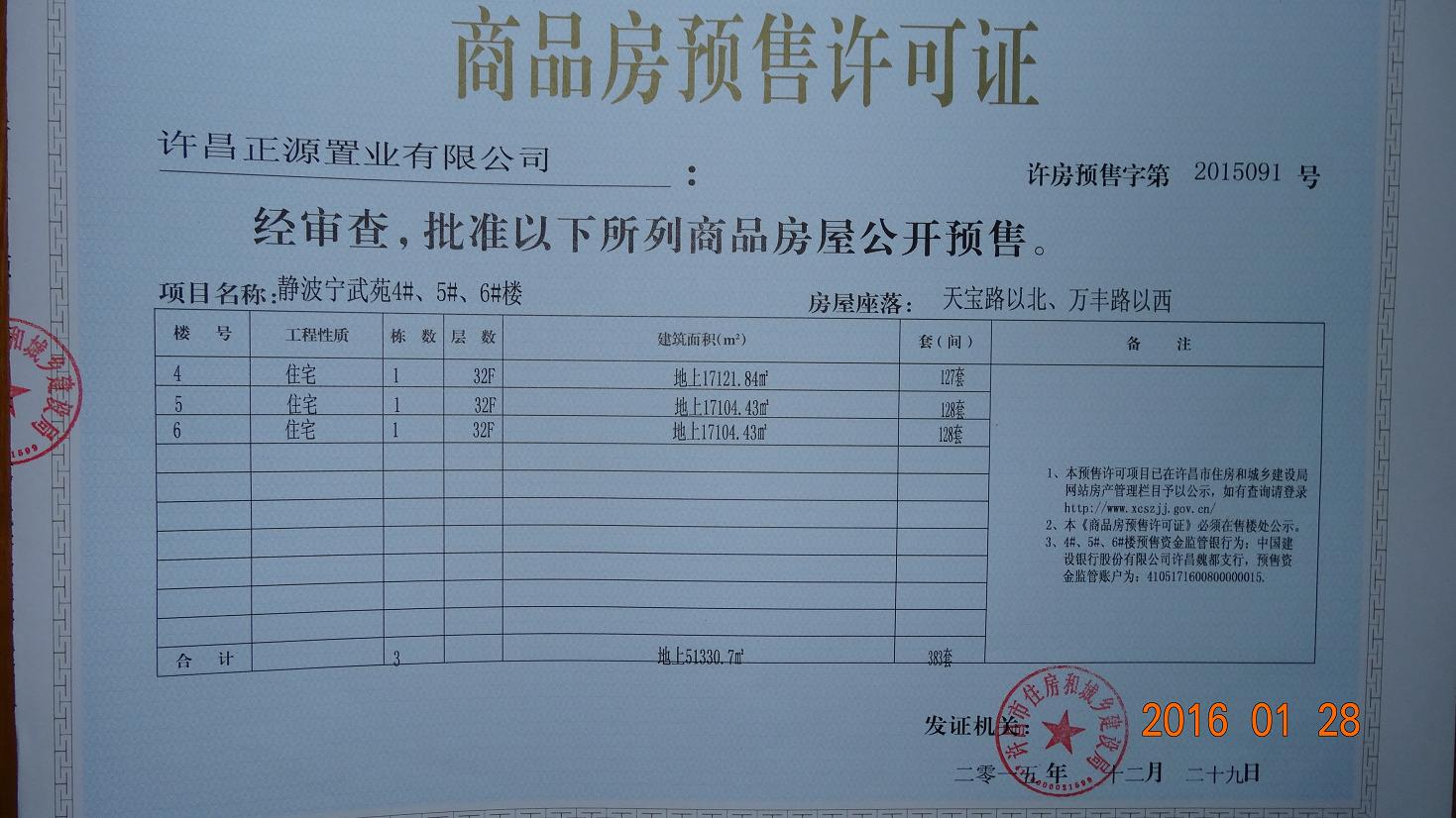 许房预售字第2015091号（许昌正源置业有限公司）