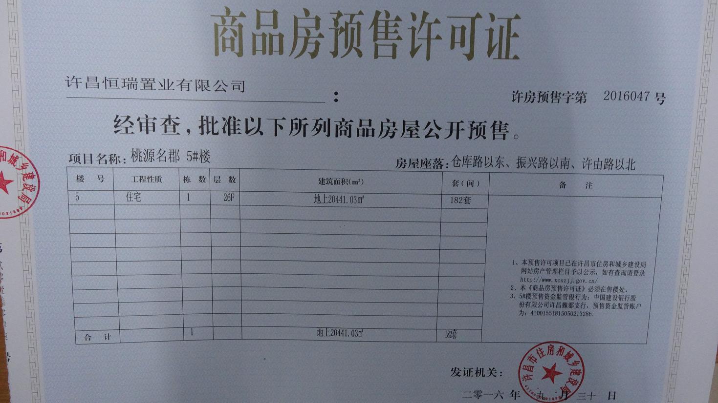 许房预售字第2016047号（许昌恒瑞置业有限公司）