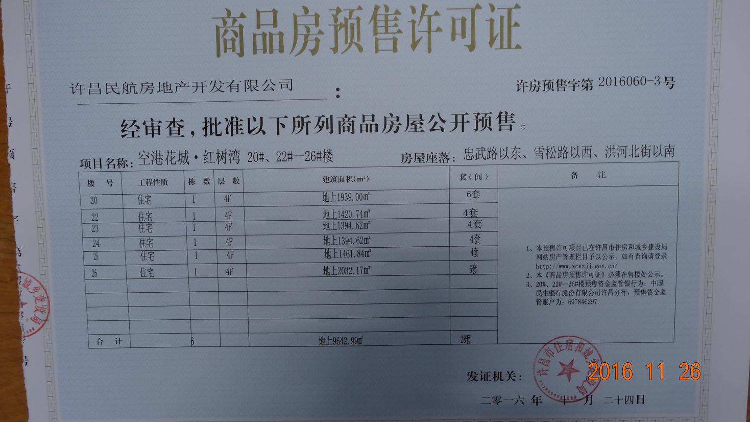 许房预售字第2016060-3号（许昌民航房地产开发有限公司）